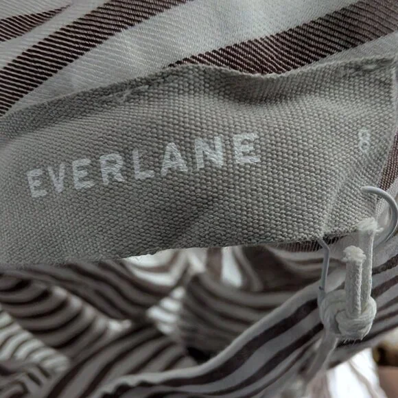 Everlane Shirt Women 8 NWT Brown And White The Wing Shoulder Mockneck Silky - Picture 4 of 5